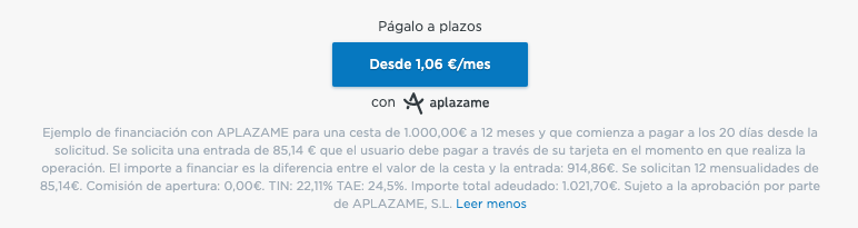 Imagen Widget Aplazame